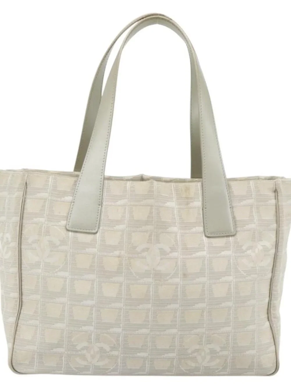 CHANEL New Travel Line Tote Bag Nylon Beige Silver CC Auth 180920